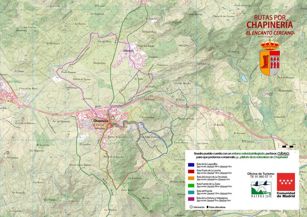 Mapa rutas de senderismo, Chapinería, Sierra Oeste de Madrid.