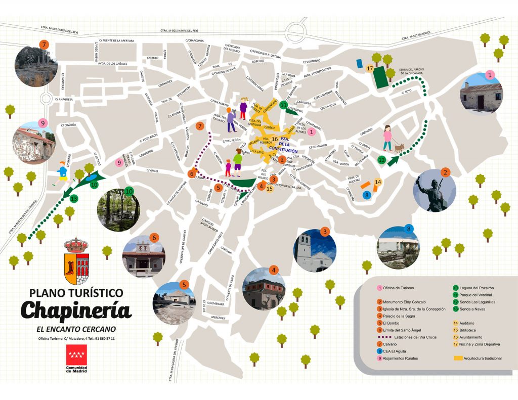Mapa turístico de Chapinería, el encanto cercano en la Sierra Oeste de Madrid.