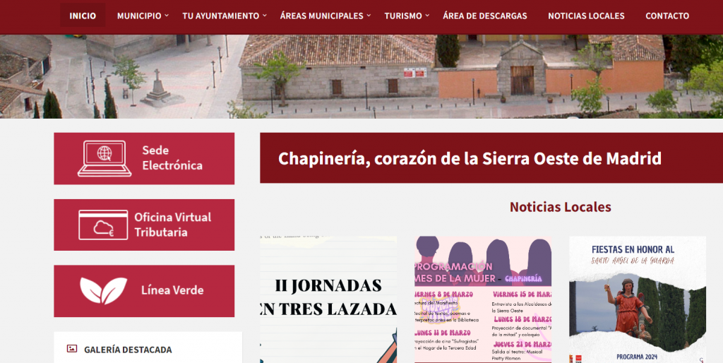 Home Page web del Ayuntamiento de Chapinería con acceso a Línea Verde
