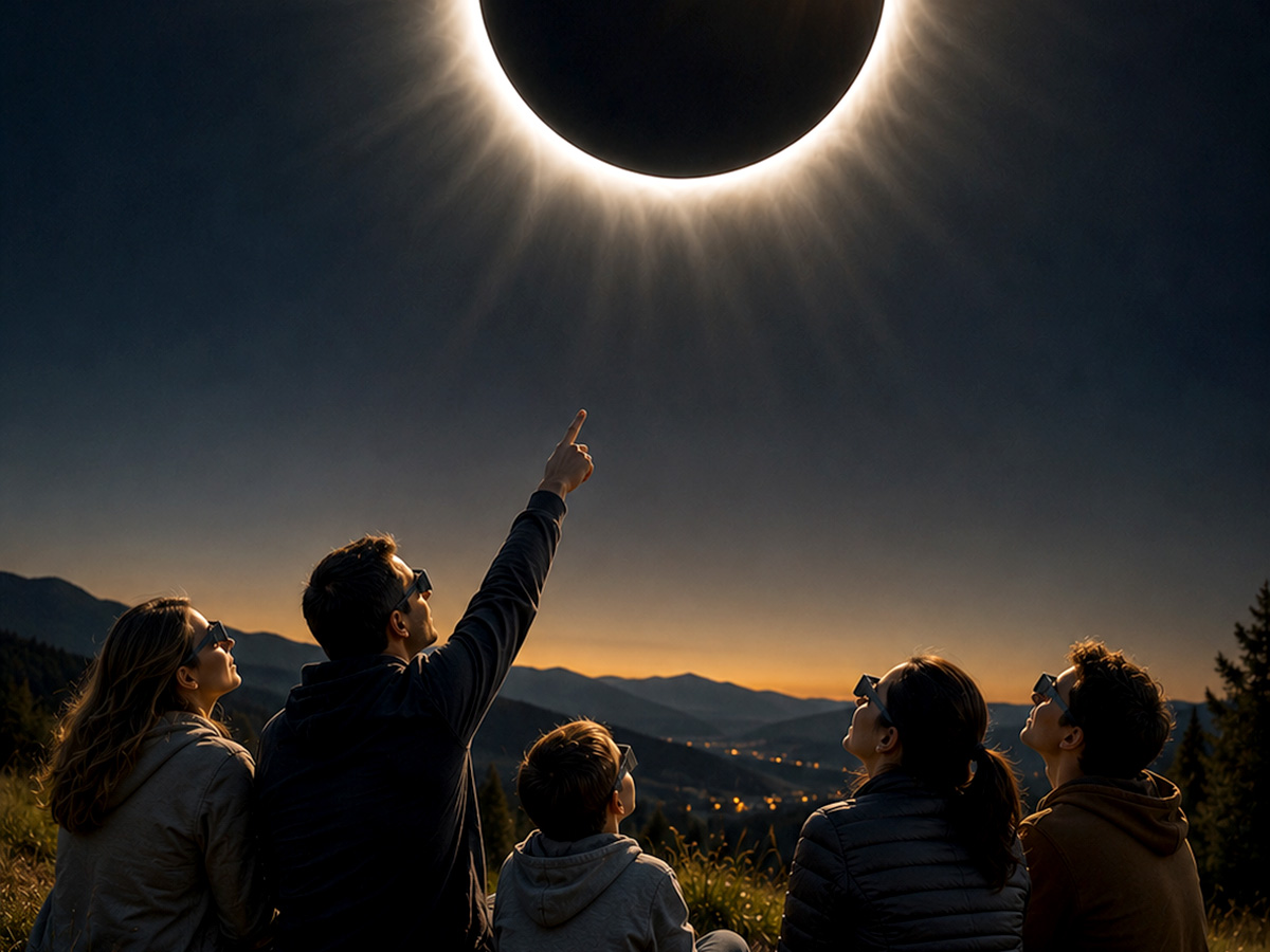 Familiar reunida para ver el eclipse en Chapinería